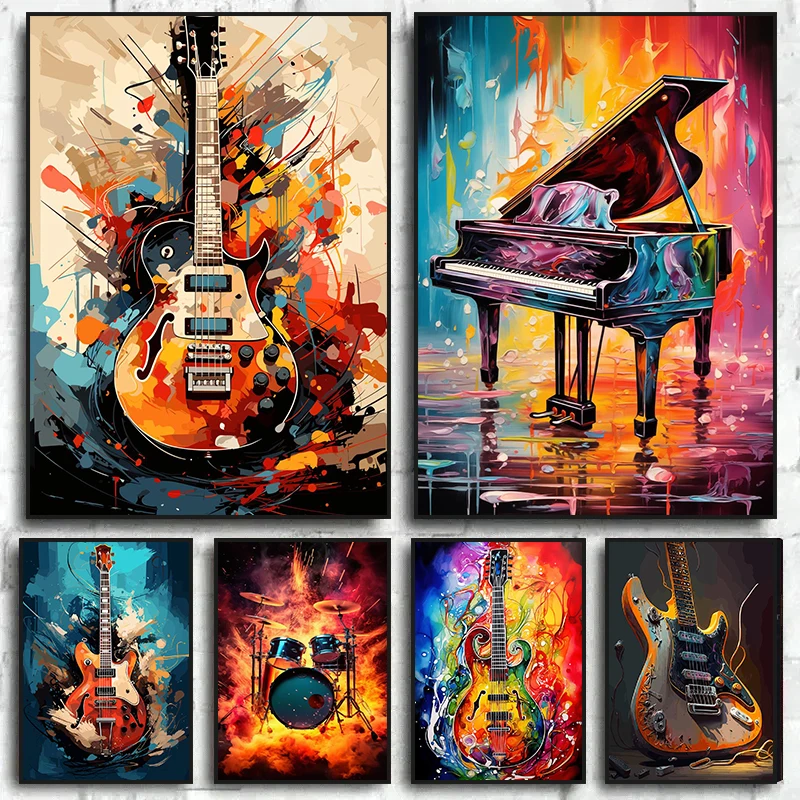 Musical Instrument Painting - لوحات فنية تجريدية ملونة لآلات موسيقية