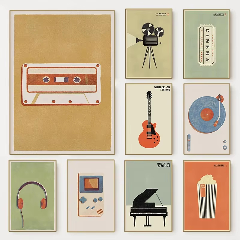 Musical Instrument Painting - ملصق موسيقى البوب ​​العتيقة على الطراز