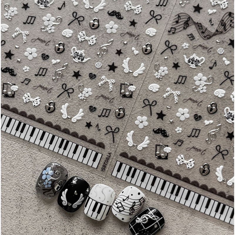Musical Instrument Painting - ملصقات أظافر سوداء وبيضاء على شكل