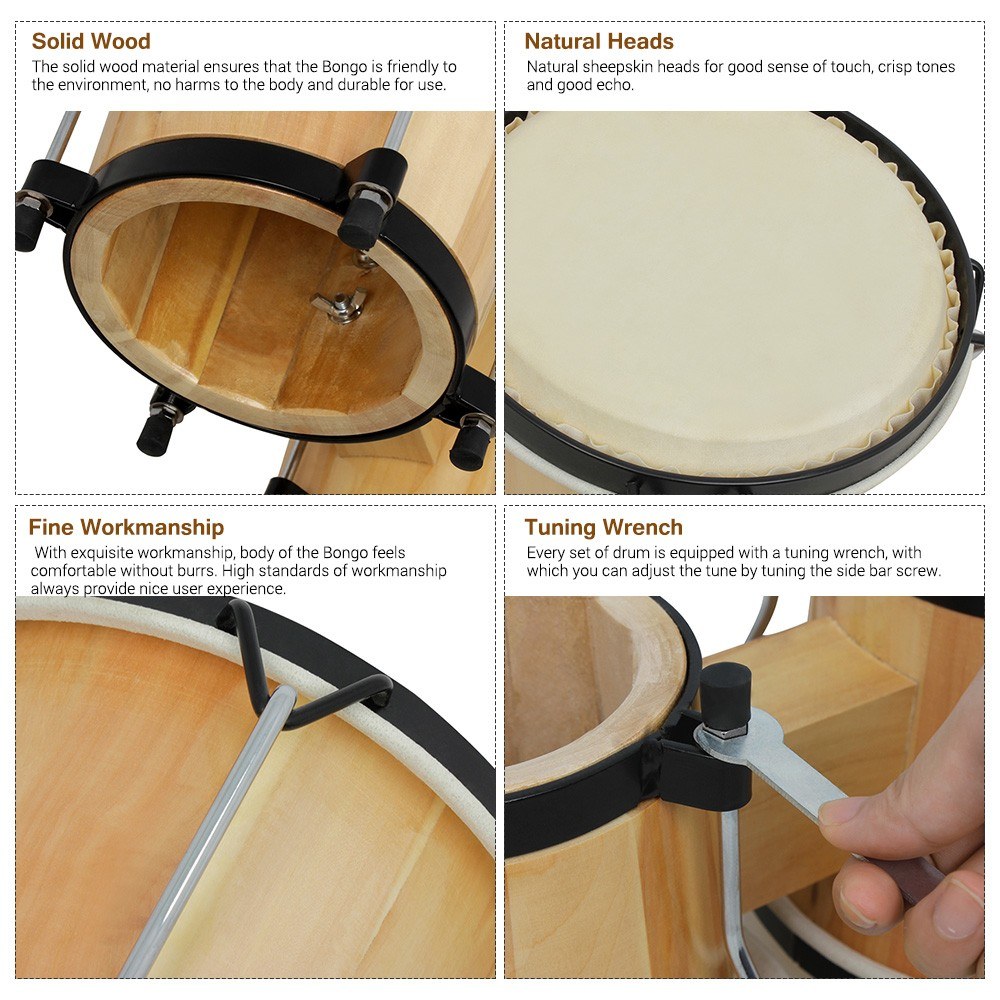 طقم طبول بونغو خشبية مقاس 5.5  - مراجعة Bongo Drum Set وسعره